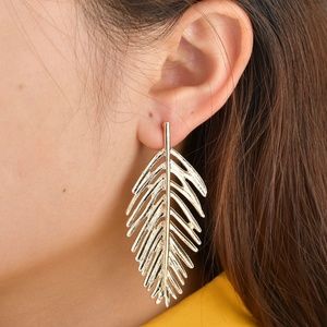 Golden Feather Boho Geometric Statement Earrings
